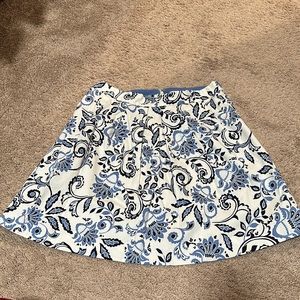 Loft White and Navy Floral Skirt with Pockets!